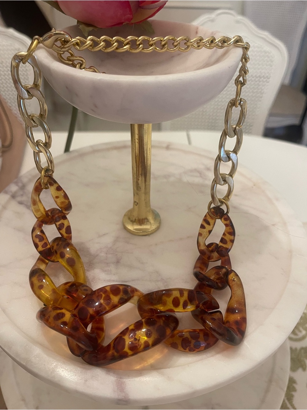 Gold Chain Necklace with Tortoiseshell Links